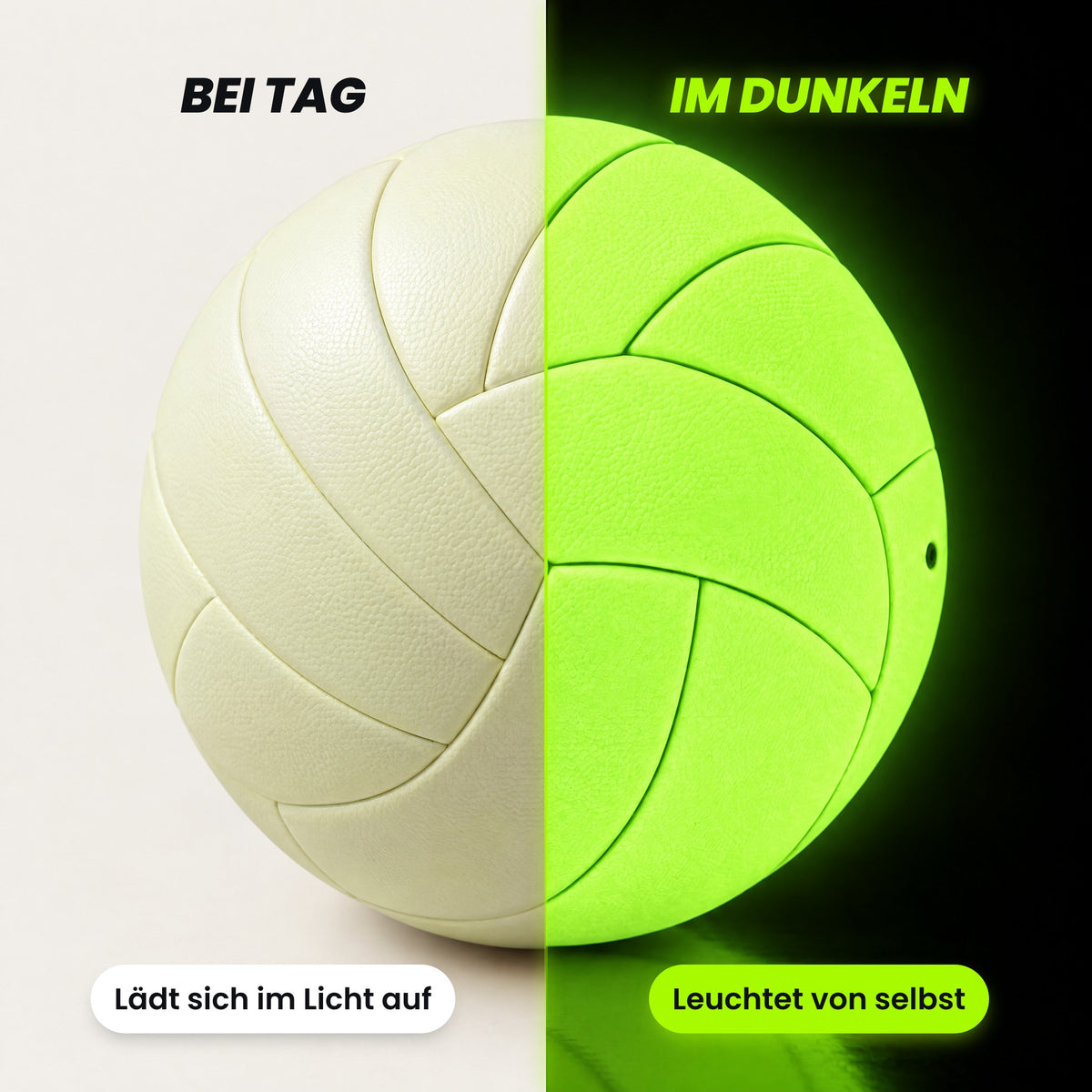 Leuchtvolley bei Tageslicht und bei Nacht im Vergleich